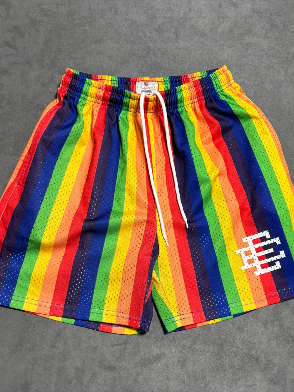 Eric Emanuel EE Basic Short Rainbow Stripe Mesh Size M Mens Gym Streetwear